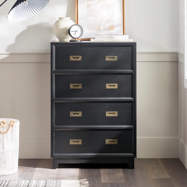 Contemporary 4-Drawer Tall Solid Wood Dresser, 42 Inch, Black