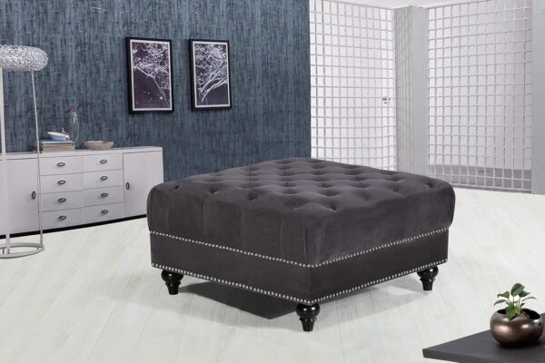 Meridian Furniture Sabrina Contemporary Velvet Ottoman in Gray